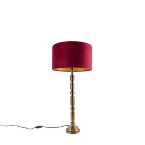 Art Deco stolná lampa bronzová 35 cm zamatový odtieň červená - Torre vyobraziť