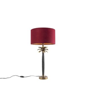 Art Deco stolná lampa bronzová so zamatovo červeným odtieňom 35 cm - Areka vyobraziť
