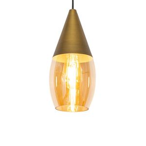Moderné závesné svietidlo zlaté s jantárovým sklom - Drop vyobraziť