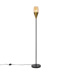 Moderná stojaca lampa zlatá s jantárovým sklom - Drop vyobraziť
