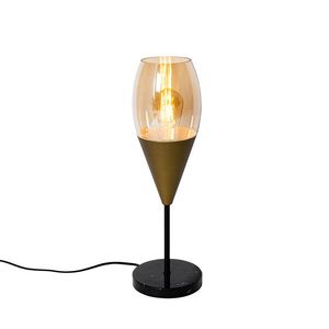 Moderná stolná lampa zlatá s jantárovým sklom - Drop vyobraziť