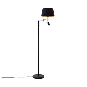 Čierna stojaca lampa s čiernym tienidlom a nastaviteľnou lampou na čítanie - Ladas vyobraziť