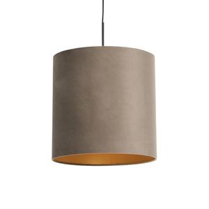 Závesná lampa s velúrovým tienidlom taupe so zlatom 40 cm - Combi vyobraziť