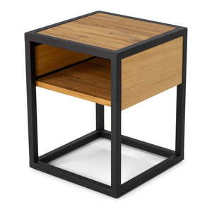 Čierny/v prírodnej farbe nočný stolík s doskou z dubového dreva s poličkami Diva – Spinder Design vyobraziť