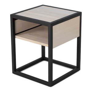 Čierny/v prírodnej farbe nočný stolík s doskou z dubového dreva s poličkami Diva – Spinder Design vyobraziť