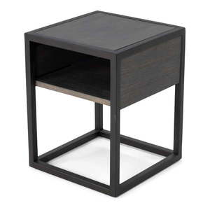Čierny/sivý nočný stolík s doskou z dubového dreva s poličkami Diva – Spinder Design vyobraziť