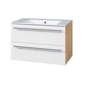 MEREO - Bino, kúpeľňová skrinka s keramickým umývadlom 81 cm, biela/dub CN671 vyobraziť