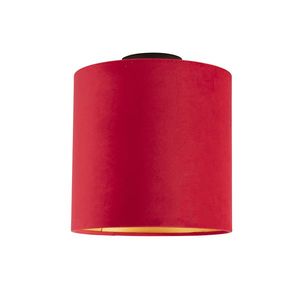 Stropné svietidlo s velúrovým tienidlom červené so zlatým 25 cm - čierne Combi vyobraziť