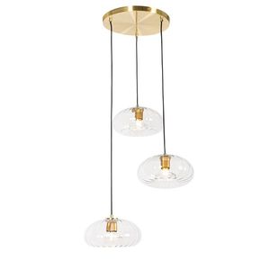 Art Deco závesná lampa zlatá so skleneným okrúhlym 3-svetlom - Ayesha vyobraziť