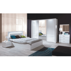 Spálňový komplet (skriňa+posteľ 160x200+2x nočný stolík), biela/vysoký biely lesk HG, ASIENA vyobraziť