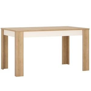KONDELA Jedálenský stôl LYOT03, rozkladací, dub riviera/biela s extra vysokým leskom, 140-180x85 cm, LEONARDO vyobraziť