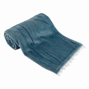 KONDELA TEMPO-KONDELA AKRA, plyšová deka s brmbolcami, oceľová modrá, 130x150 cm vyobraziť