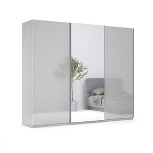 Šatní skříň Megy s posuvnými dveřmi a zrcadlem 250 cm Chinchilla šedá/lesklá šedá vyobraziť
