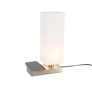 Oceľová stolná lampa s bielym tienidlom s dotykovou a indukčnou nabíjačkou - Romina vyobraziť