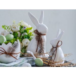 Veľkonočná dekorácia Soška zajac s pierkom, 19 cm, biela% vyobraziť