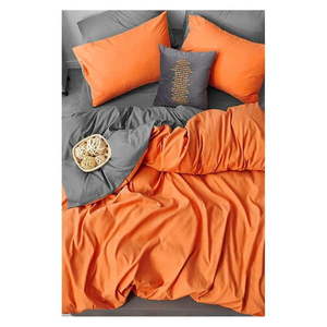 Oranžovo-sivé predĺžené štvordielne bavlnené obliečky na dvojlôžko s plachtou 200x220 cm – Mila Home vyobraziť