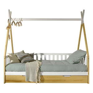Domčeková detská posteľ z borovicového dreva s úložným priestorom v prírodnej farbe 90x200 cm TIPI – Vipack vyobraziť