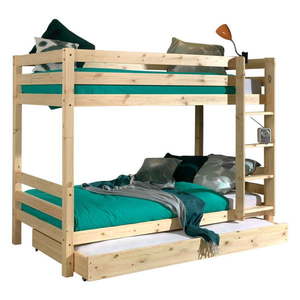 Poschodová detská posteľ z borovicového dreva s úložným priestorom v prírodnej farbe PINO – Vipack vyobraziť