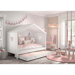 Biela domčeková detská posteľ z borovicového dreva s výsuvným lôžkom a úložným priestorom 90x200 cm AMORI – Vipack vyobraziť
