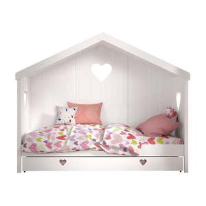 Biela domčeková detská posteľ z borovicového dreva s výsuvným lôžkom a úložným priestorom 90x200 cm AMORI – Vipack vyobraziť