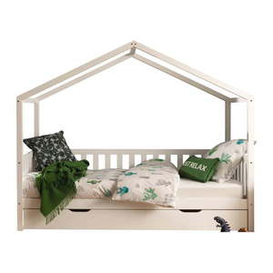 Biela domčeková detská posteľ z borovicového dreva s výsuvným lôžkom a úložným priestorom 90x200 cm DALLAS – Vipack vyobraziť