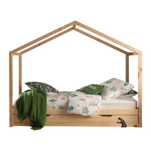 Domčeková detská posteľ z borovicového dreva s výsuvným lôžkom a úložným priestorom v prírodnej farbe 90x200 cm DALLAS – Vipack vyobraziť