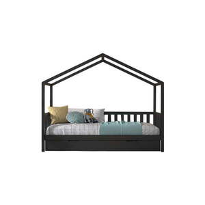 Antracitová domčeková detská posteľ z borovicového dreva s výsuvným lôžkom a úložným priestorom 90x200 cm DALLAS – Vipack vyobraziť