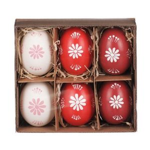 Veľkonočná dekorácia Maľované vajíčka, 6 ks, červená/biela% vyobraziť