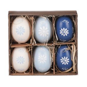 Veľkonočná dekorácia Maľované vajíčka, 6 ks, modrá/biela% vyobraziť