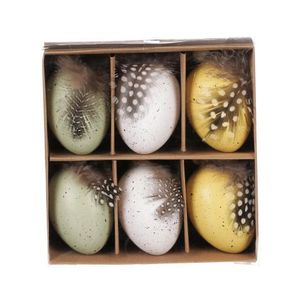 Veľkonočná dekorácia Vajíčka s pierkom (6 ks), žltá/biela/zelená% vyobraziť