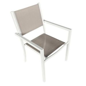KONDELA Záhradná stohovateľná stolička, biela oceľ/svetlosivá, DORIO vyobraziť