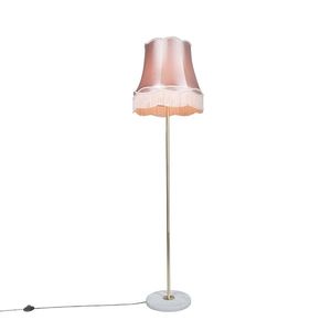 Retro stojaca lampa mosadz s odtieňom Granny ružová 45 cm - Kaso vyobraziť