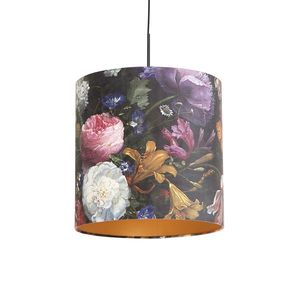 Závesná lampa s velúrovými odtieňmi kvetov so zlatom 40 cm - Combi vyobraziť
