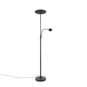 Moderná stojaca lampa čierna vrátane LED s diaľkovým ovládaním a čítacím ramenom - Strela vyobraziť