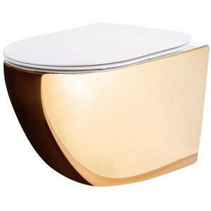 REA - Závesná WC misa vrátane sedátka RIMLESS Carlo Flat Mini zlatobiela REA-C0669 vyobraziť