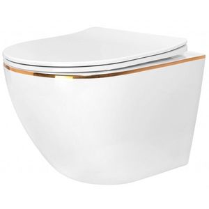 REA - Závesná WC misa vrátane sedátka Carlo Mini Flat biela/zlatý prúžok REA-C1222 vyobraziť