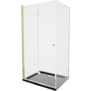 MEXEN/S - Lima sprchovací kút zalamovacie dvere 100 x 80, transparent, zlatý + Flat čierna vanička so sifónom 856-100-080-50-00-4070G vyobraziť