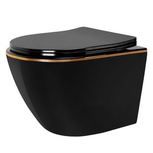 REA - Závesná WC misa vrátane sedátka Carlo Mini Flat čierna/zlatý prúžok + sedátko duraplast REA-C8800 vyobraziť