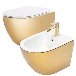 REA/S - Sada: WC Závesná misa CARLO Flat + Závesný Bidet CARLO MINI - Zlatá-biela KPL-C2288 vyobraziť