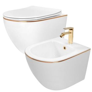 REA - Sada: WC misa CARLO Mini + bidet CARLO Mini biely so zlatým okrajom KPL-C1222 vyobraziť