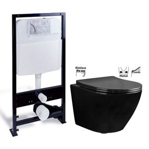 Závesná WC misa Rea Carlo Mini Rimless Flat čierna vyobraziť