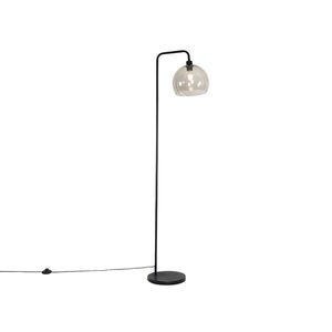 Moderná stojaca lampa čierna s dymovým tienidlom - Maly vyobraziť
