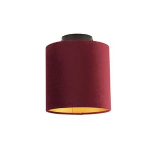 Stropné svietidlo s velúrovým tienidlom červené so zlatým 20 cm - čierne Combi vyobraziť