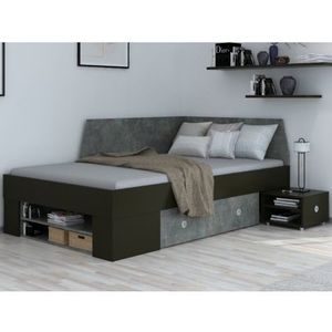 Úložná posteľ so zástenou Junior 120x200 cm, čierna/tmavý betón% vyobraziť