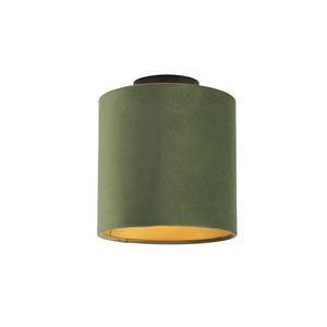 Stropné svietidlo s velúrovým odtieňom zelené so zlatým 20 cm - čierne Combi vyobraziť