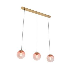 Art Deco závesná lampa mosadz s ružovým sklom 3-svetlá - Pallon Mezzi vyobraziť