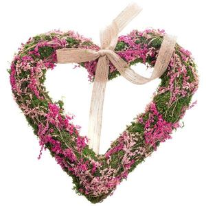 Závesné machové srdce so sušenými kvietkami, ružová, 30 x 4 cm vyobraziť