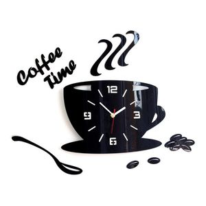 Moderné nástenné hodiny COFFE TIME 3D BLACK (nalepovacie hodiny na stenu) vyobraziť