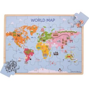 Dřevěné puzzle WORLD MAP modré vyobraziť