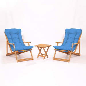 Záhradná lounge súprava z bukového dreva v modro-prírodnej farbe pre 2 – Floriane Garden vyobraziť